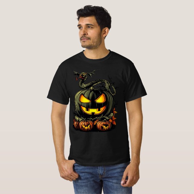 Evil Pumpkin with Snake Halloween Artwork T-Shirt (Vorne ganz)