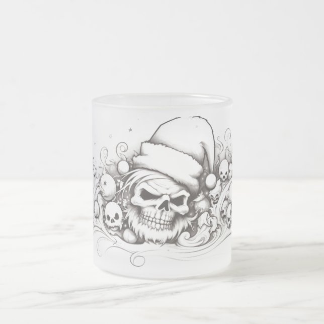 Evil Santa Skull: Tintenlinie in Weihnachtsglas Mattglastasse (Mittel)
