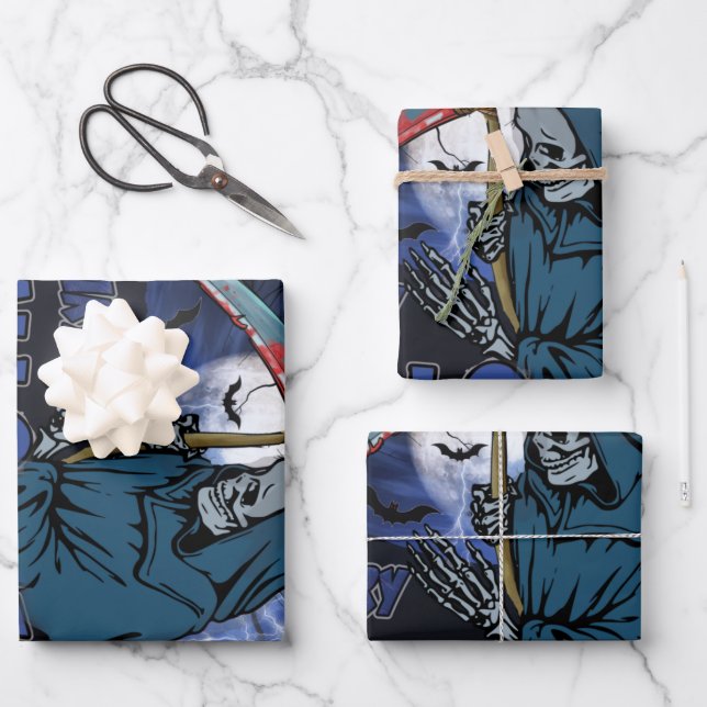 Evil Skeleton in Scary Dark Night Halloween Geschenkpapier Set (Vorderseite)