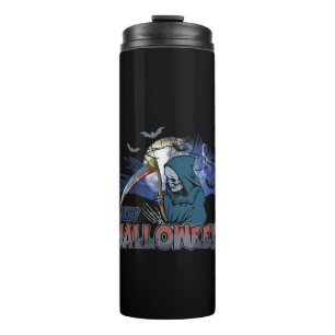 Evil Skeleton in Scary Dark Night Halloween Thermosbecher
