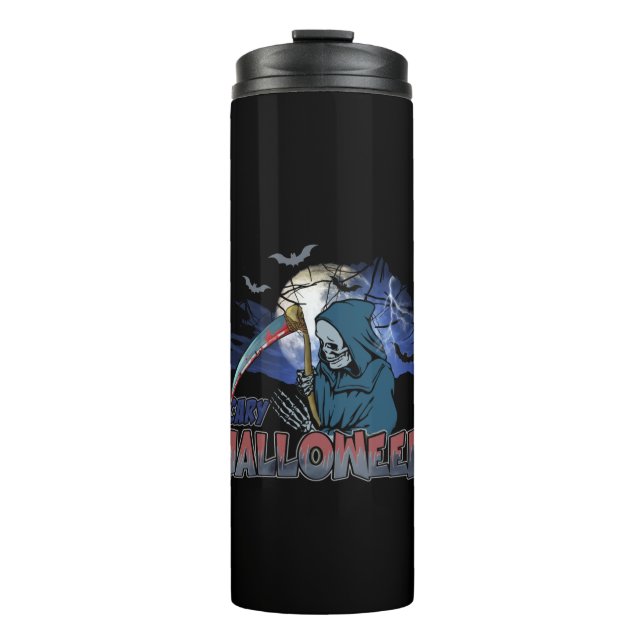 Evil Skeleton in Scary Dark Night Halloween Thermosbecher (Vorderseite)