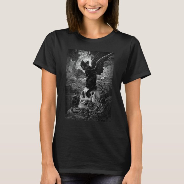 Evil Sphynx Cat Bat Skull Wicca Gothic Goth Witchc T-Shirt (Vorderseite)
