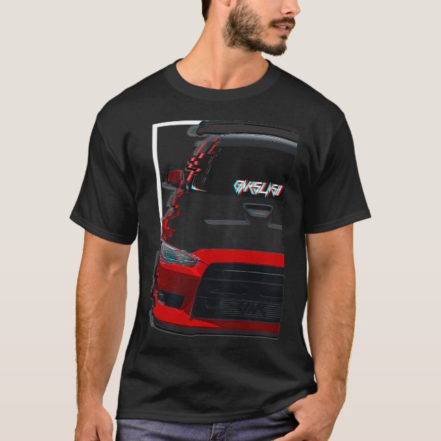 EVO X JDM TUNER GLITCH Red  T-Shirt (Vorderseite)