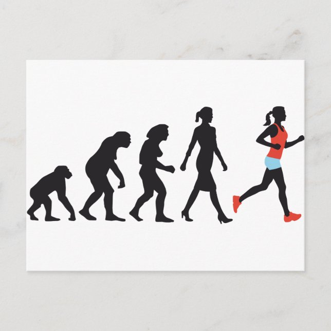 Evolution der weiblichen Joggerin Postkarte (Vorderseite)