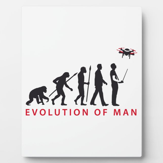 Evolution des Mannes, der die Drohne kontrolliert Fotoplatte (Vorderseite)