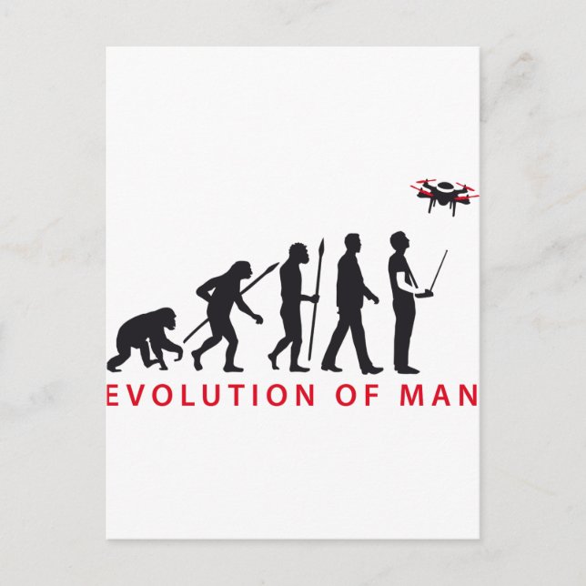 Evolution des Mannes, der die Drohne kontrolliert Postkarte (Vorderseite)