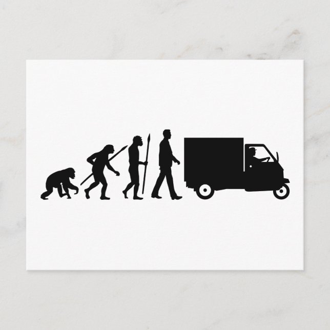 Evolution des Menschen Piaggio Ape Mini-Transporte Postkarte (Vorderseite)