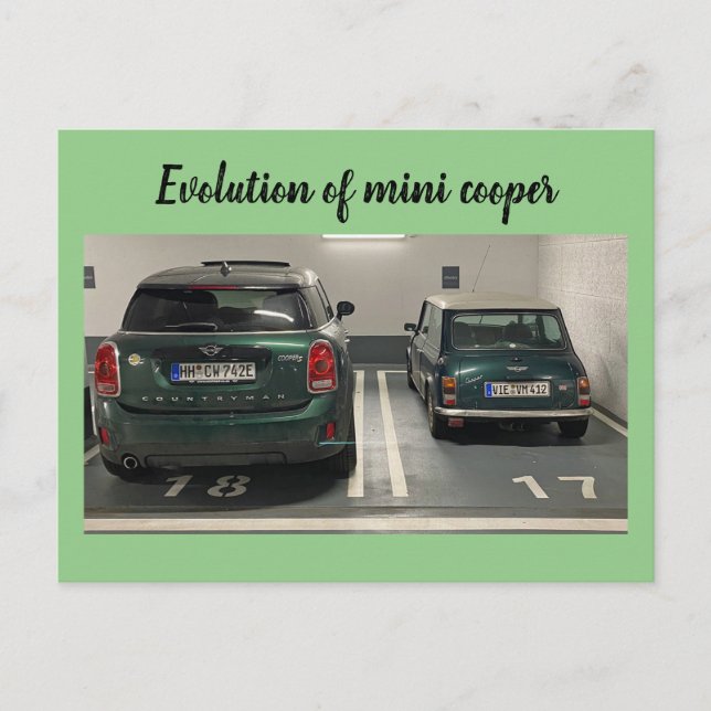 Evolution des Mini Cooper Postkarte (Vorderseite)