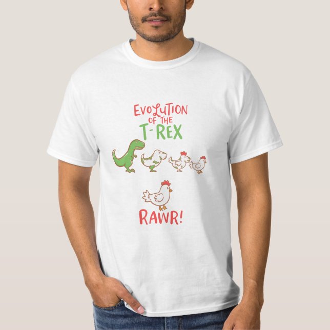 Evolution des T-Rex RAWR! Funny Dino Chicken T-Shirt (Vorderseite)