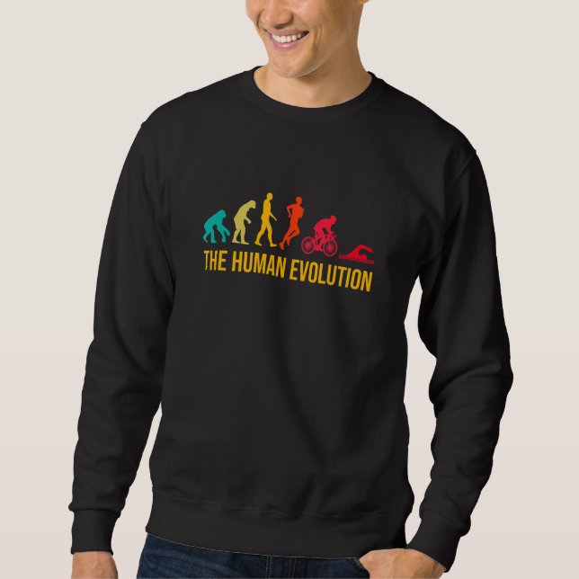 Evolution Grafik Triathlon Laufen Schwimmen Bikin Sweatshirt (Vorderseite)