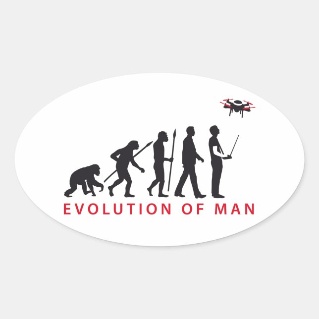 evolution of man controlling drone ovaler aufkleber (Vorderseite)