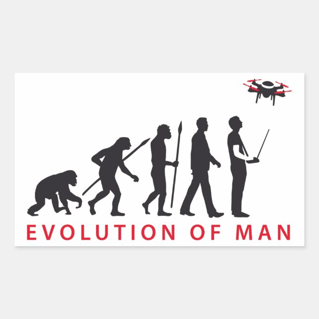 evolution of man controlling drone rechteckiger aufkleber (Vorderseite)