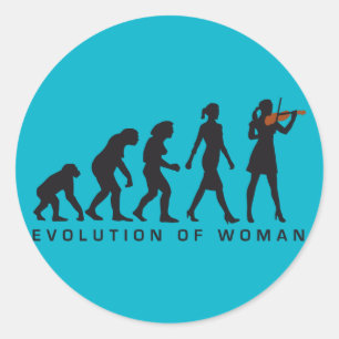evolution of woman female violin player runder aufkleber