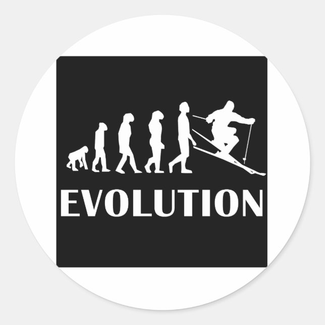 Evolution Skifahren Runder Aufkleber (Vorderseite)