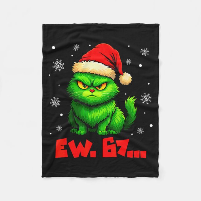 Ew 67 Six Seven Grüne Katze Weihnachtsmann Hut Lus Fleecedecke (Vorderseite)