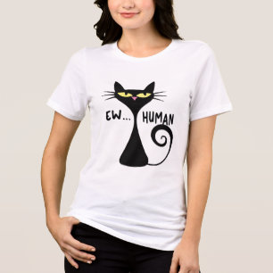 Ew Human - Sleek Black Cat Minimalistisch Art Tri-Blend Shirt