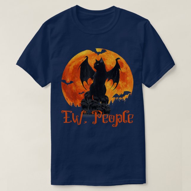 Ew People Black Cat Bat Wings Halloween  T-Shirt (Design vorne)