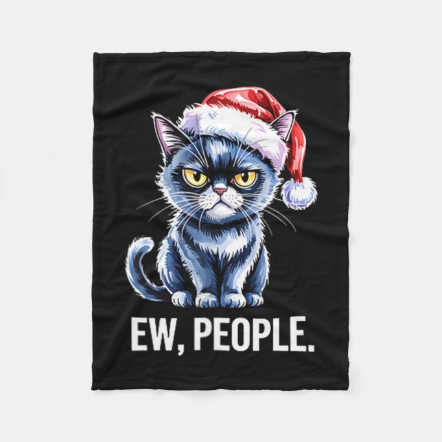 Ew People Black Cat Christmas Funny Introvert Holi Fleecedecke (Vorderseite)