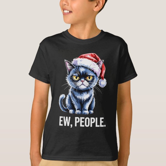 Ew People Black Cat Christmas Funny Introvert Holi T-Shirt (Vorderseite)