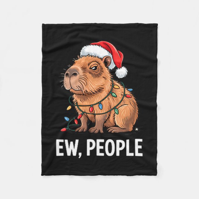 Ew People Capybara Christmas Lights Funny Introver Fleecedecke (Vorderseite)