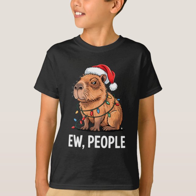 Ew People Capybara Christmas Lights Funny Introver T-Shirt (Vorderseite)