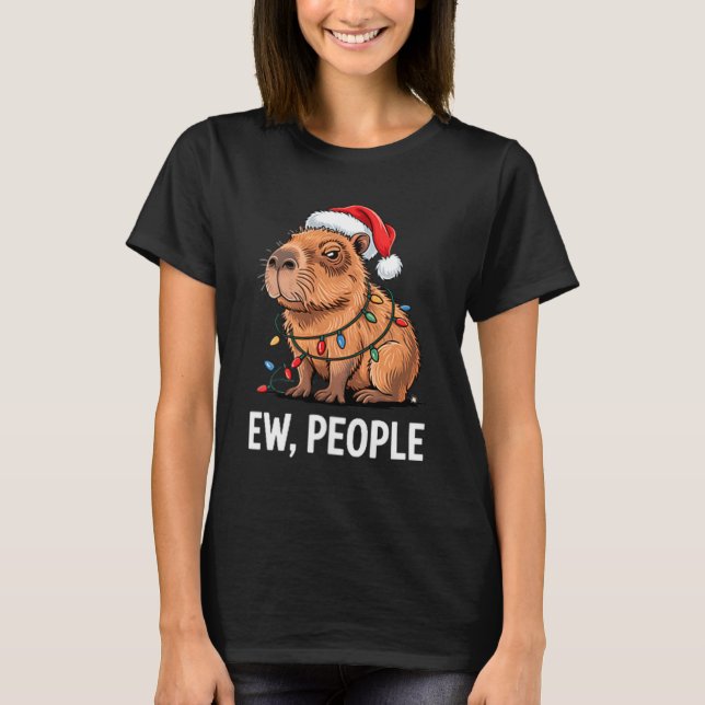 Ew People Capybara Christmas Lights Funny Introver T-Shirt (Vorderseite)
