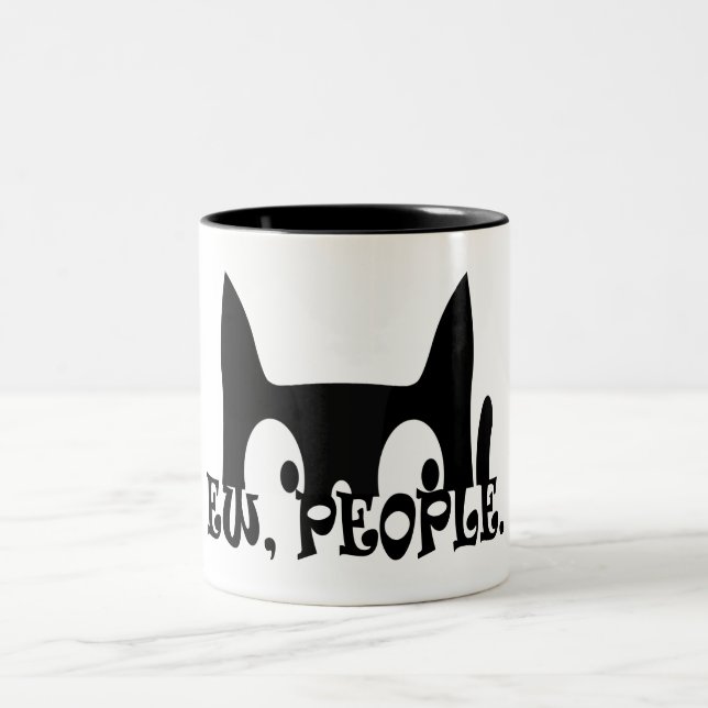 Ew People Funny Black Cat Zweifarbige Tasse (Mittel)