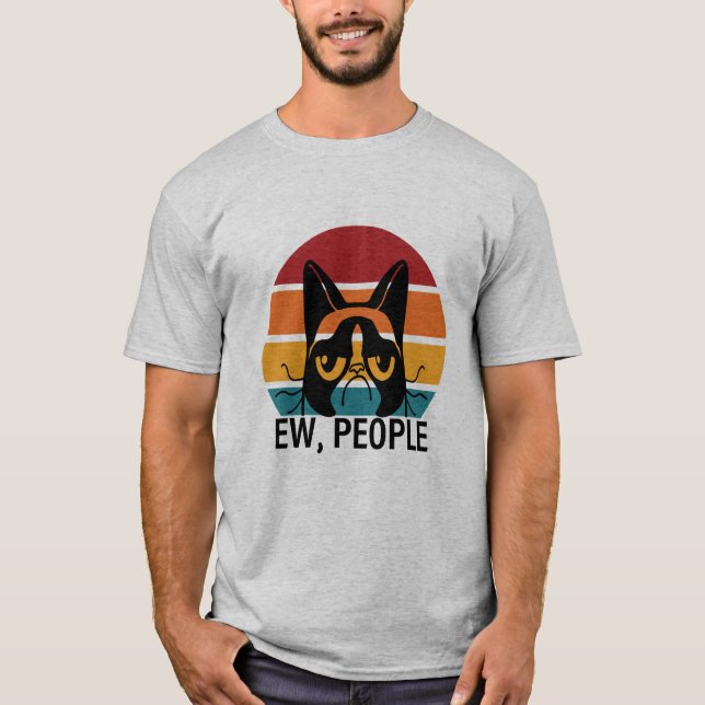 Ew People Funny Meowy Black Cat T-Shirt (Vorderseite)