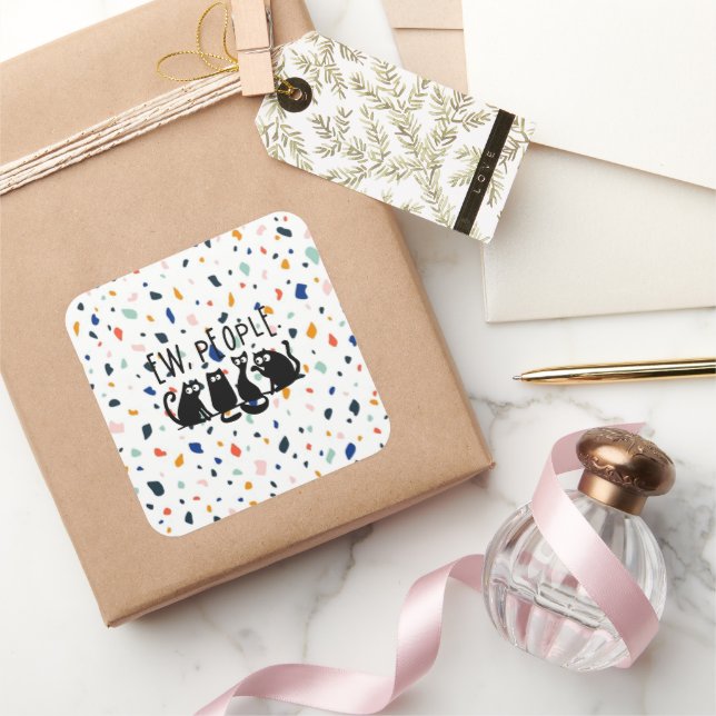 Ew People Funny Meowy Black Cats Quadratischer Aufkleber (Schenken)