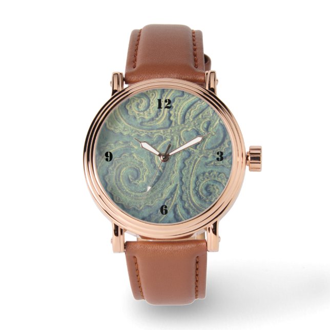 eWatch für Männer mit Rose, Gold und Grün Armbanduhr (Vorderseite)