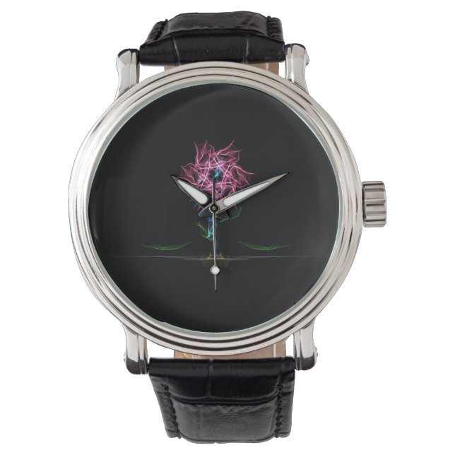 eWatch mit rosa und Lila Blume Armbanduhr (Vorderseite)