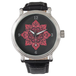 eWatch mit rotem Medaillon auf schwarzer Seite Armbanduhr