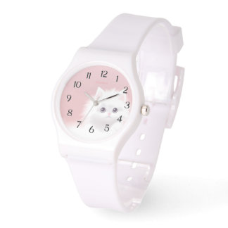 eWatch - Sweet White Fluffy Kitty on Pink Armbanduhr