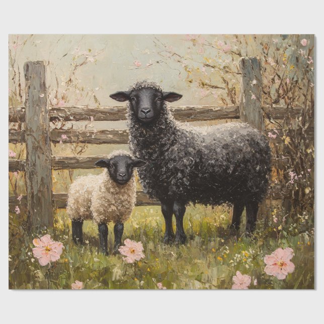 Ewe and Lamb Spring Sheep Art Decoupage Geschenkpapier (Flach)