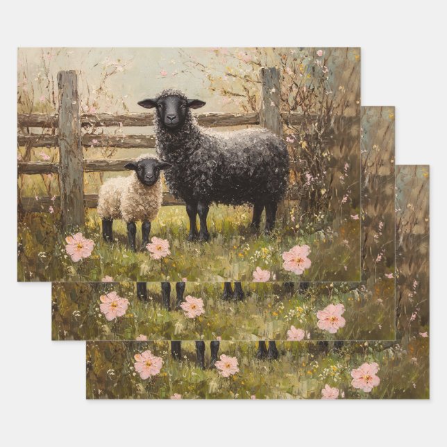 Ewe and Lamb Spring Sheep Art Decoupage Geschenkpapier Set (Set)