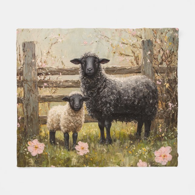 Ewe and Lamb Spring Sheep Art Fleecedecke (Vorderseite (Horizontal))