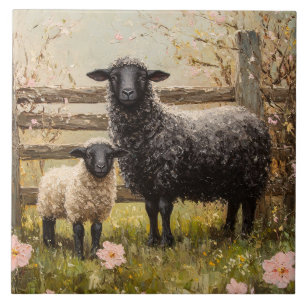 Ewe and Lamb Spring Sheep Art Fliese