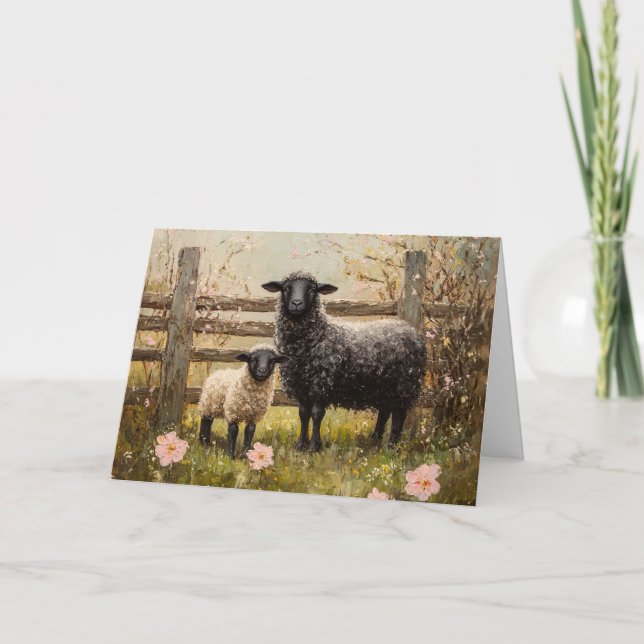 Ewe and Lamb Spring Sheep Art Karte (Vorderseite)