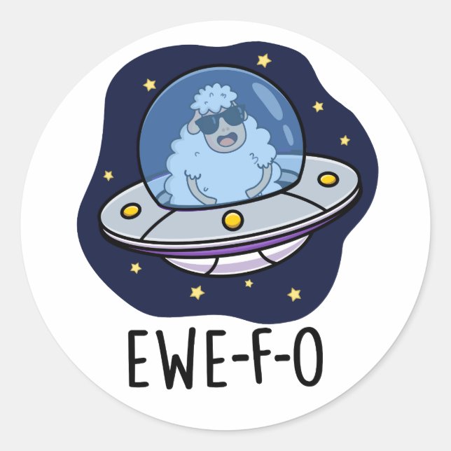Ewe-F-O Funny UFO Pun Runder Aufkleber (Vorderseite)