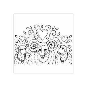 EWES SHEEP AND RAM, LANDESFAMILIENBAUM, FOLK ART GUMMISTEMPEL
