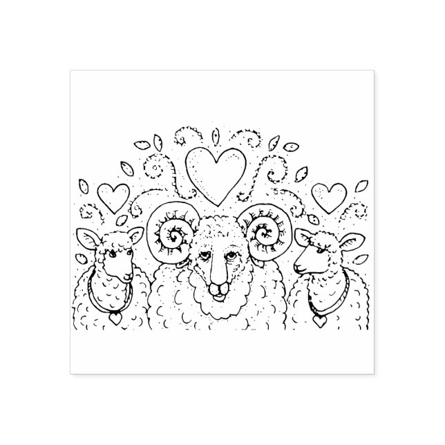 EWES SHEEP AND RAM, LANDESFAMILIENBAUM, FOLK ART GUMMISTEMPEL (Prägung)