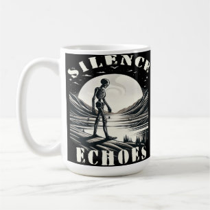 Ewige Einsamkeit: Ein Skelett durch Kaffeetasse