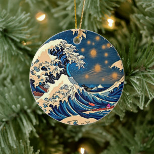 Ewige Eleganz: Die große Welle Nami Keramik Ornament