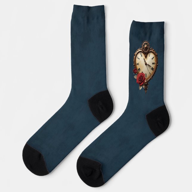 Ewige Eleganz – Uhrwerk-Herz Socken (Linkes Detail)