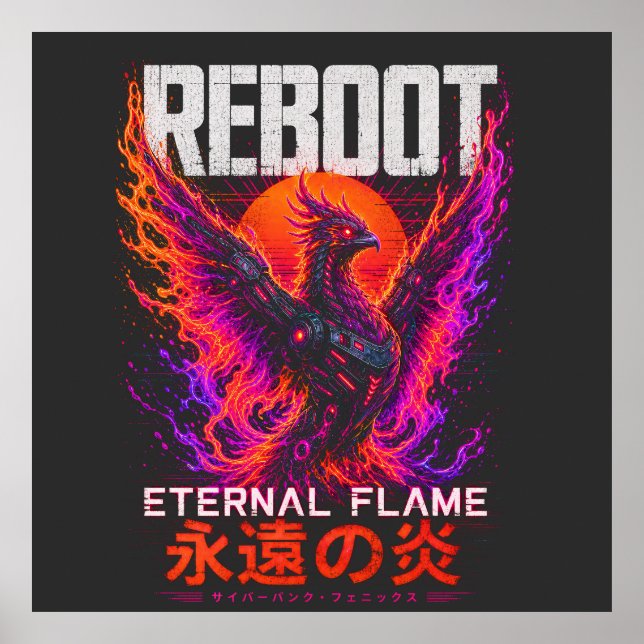 Ewige-Flamme-Illustration – Phönix aus Neonfeuer Poster (Vorne)