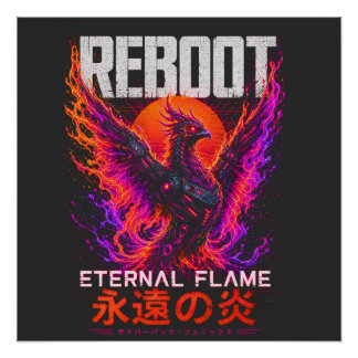 Ewige-Flamme-Illustration – Phönix aus Neonfeuer Poster