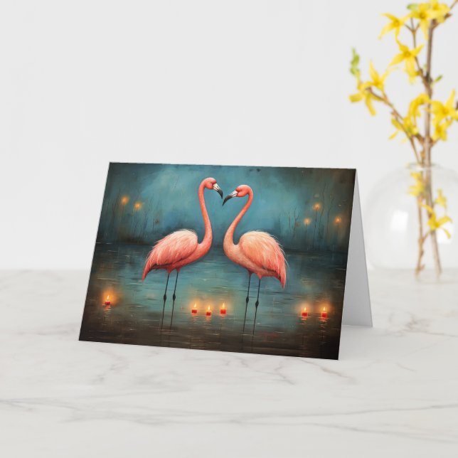 Ewige Flammen der Liebe Valentine Flamingos Karte (Gelbe Blume)
