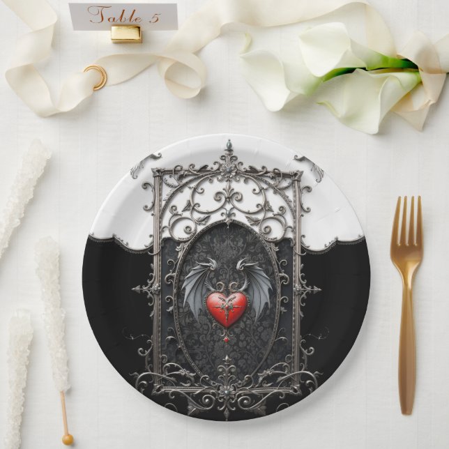 Ewige Gelübde unter Mitternachtsflügeln. Pappteller (Hochzeit)
