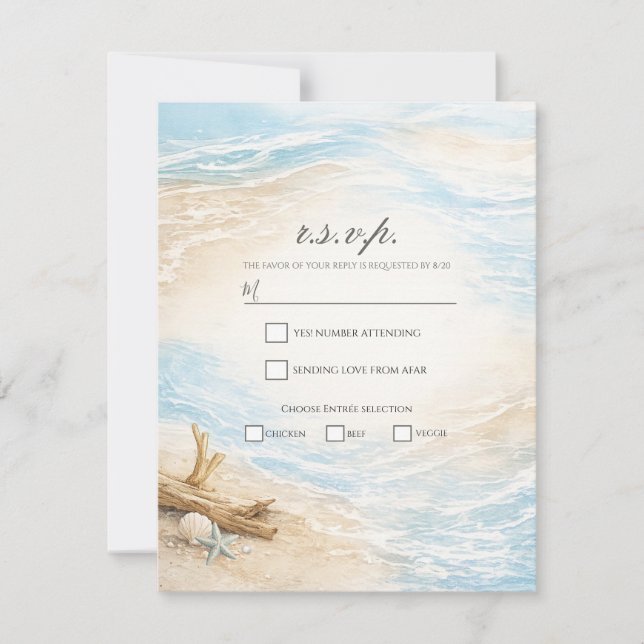 Ewige Gezeiten Küsten-Aquarell-Strand RSVP Einladung (Vorderseite)