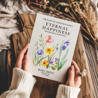 Ewige Glückseligkeit JW-Taufe mit Frühlingsblumen Karte